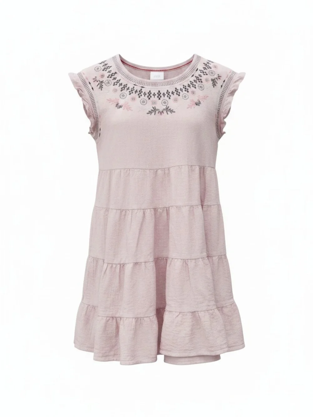 New Knox Rose Blush Pink Embroidered Ruffle-Sleeve Midi Dress Size Med - Picture 6 of 12